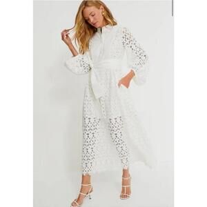 Tuckernuck White Eyelet High-Low Maxi Dress with Tie Waist